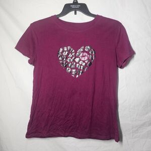 Shein Magenta pink leopard cheetah print heart mcbling tee